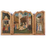 DIAZ CALZADA, Lorenzo (Spanien od. Mexiko A.20.Jh.), "Geburt Christi", Triptychon, Öl/Holz, 49 x 88,