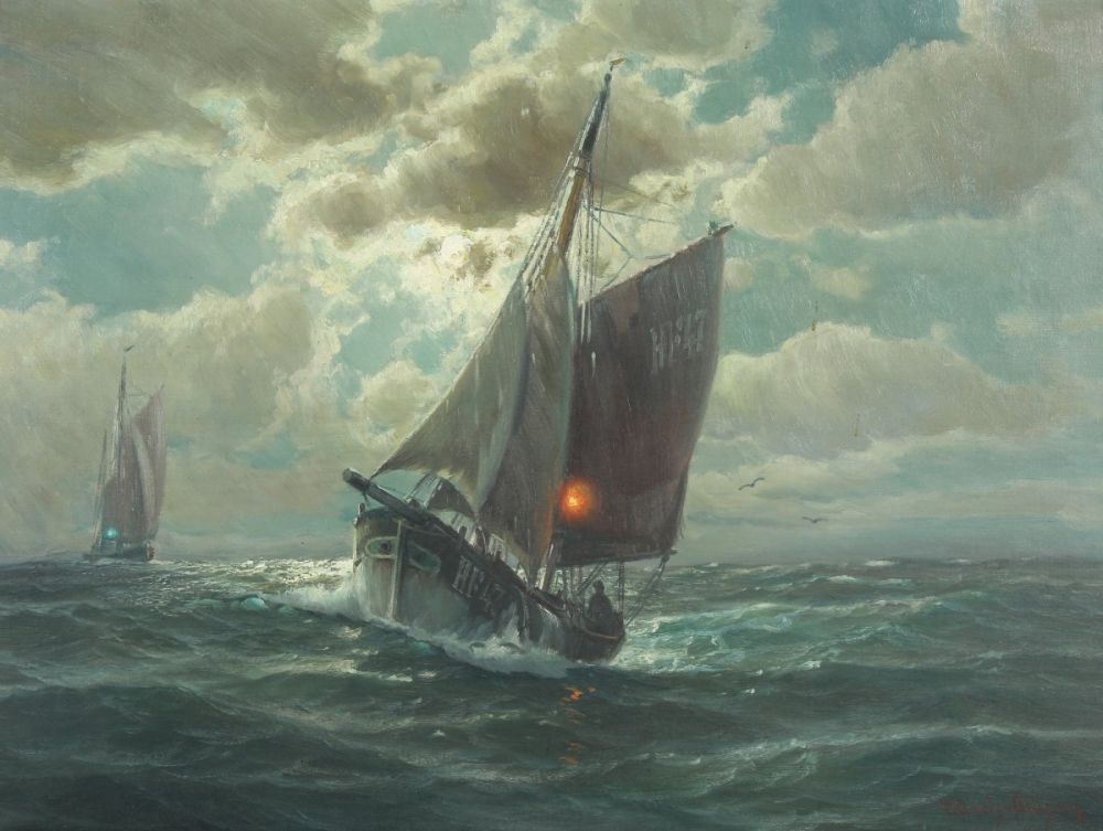 FRÄNCIS-GLÜSING, Martin Franz (1885-1956), "Fischerschaluppen auf der Nordsee", Öl/Lwd., 60 x 80,
