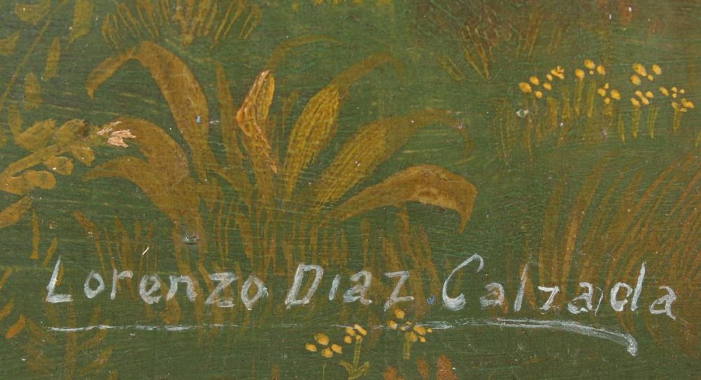 DIAZ CALZADA, Lorenzo (Spanien od. Mexiko A.20.Jh.), "Geburt Christi", Triptychon, Öl/Holz, 49 x 88, - Image 2 of 3