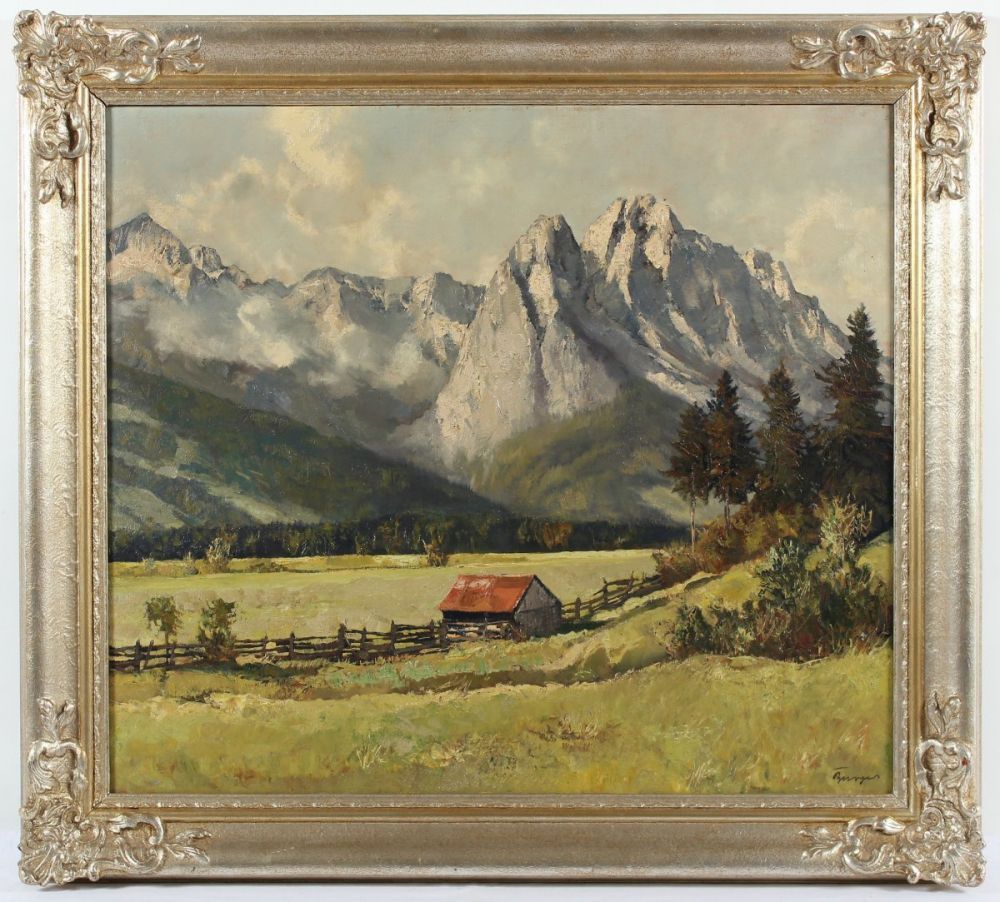 BURGER, Josef (1887-1966), "Bei Garmisch mit Blick aus Alpspitze, Waxenstein und Zugspitze", Öl/ - Image 2 of 4