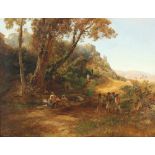 ACHENBACH, Oswald (1827-1905), "Italienische Landschaft mit Figuren", Öl/Lwd., 65 x 85, unten