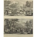 RIDINGER, Johann Elias, "Ankunft des Fürsten" und "Die Par Force Pferde", zwei Stiche, 30 x 46,