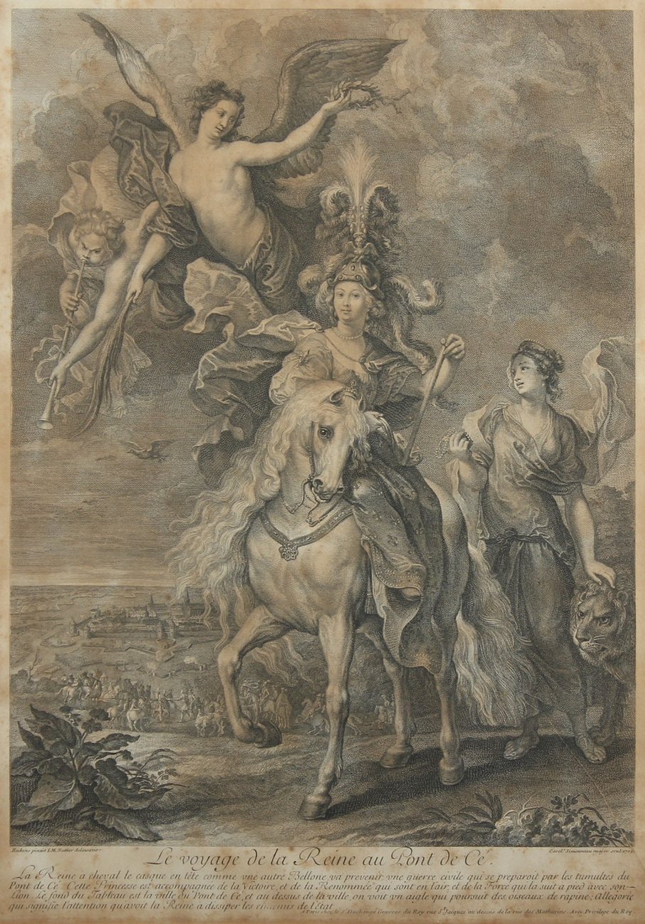 SIMONNEAU, Charles Louis, "Le voyage de la Reine au Pont de Cé", Kupferstich, nach Rubens, 49 x
