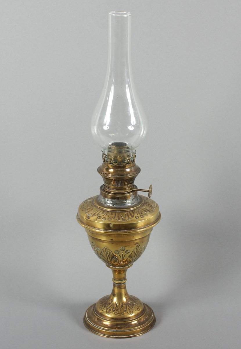 PETROLEUMLAMPE, Messing, H 51, DEUTSCH, E.19.Jh.