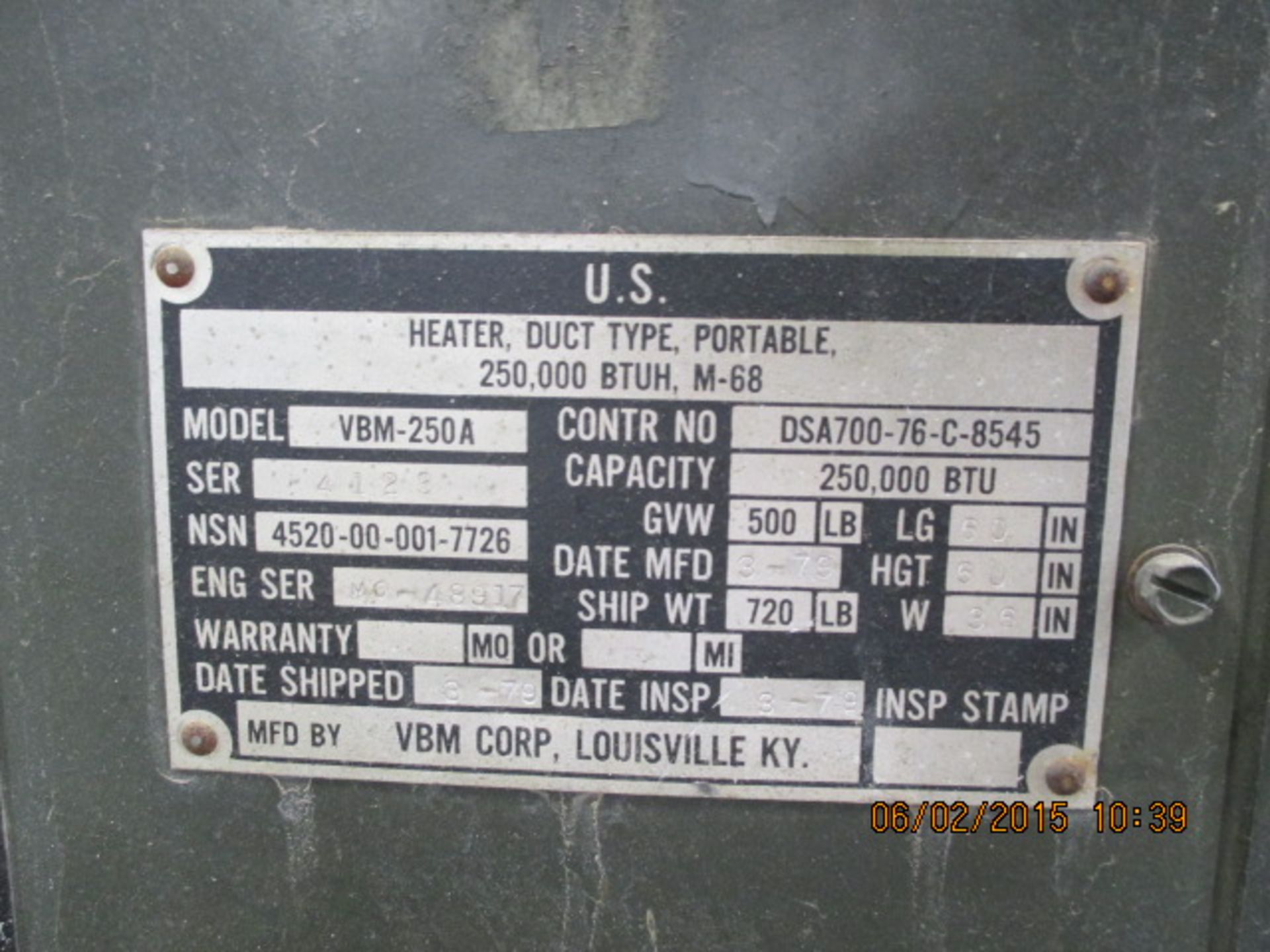 VBM model VBM-250A oil heater - Image 2 of 2