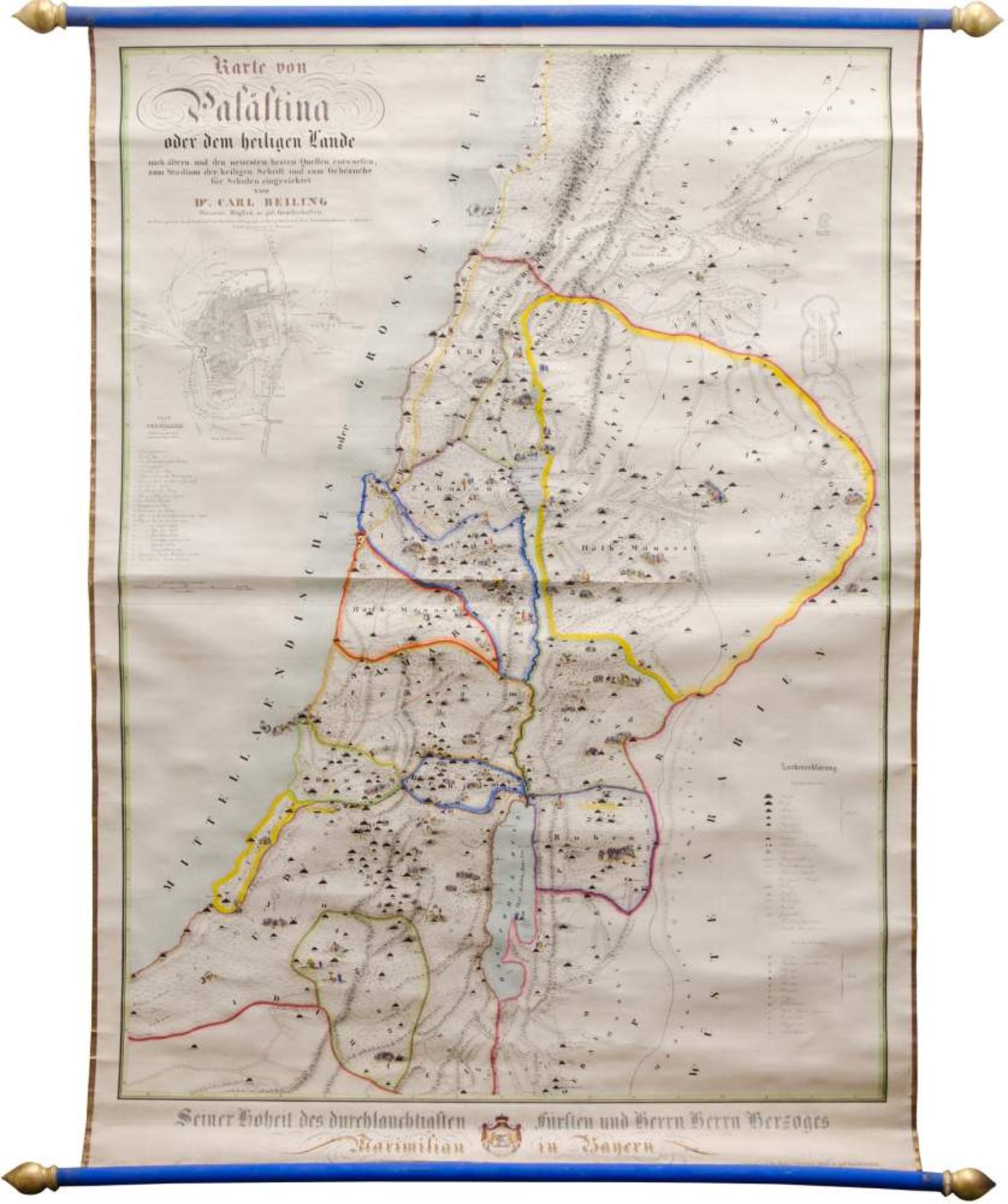 Palästina -
"Karte von Palästina oder dem heiligen Lande ...
für Schulen eingerichtet von Carl