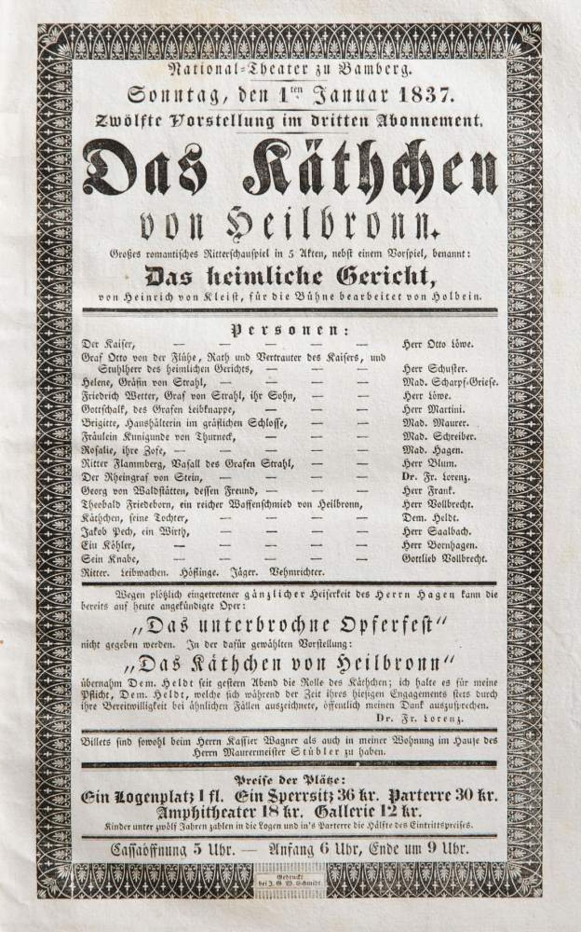 Bamberger Theater -
Ca. 130 Theaterzettel des "Theaters zu Bamberg"
und anderer Bamberger Bühnen. In