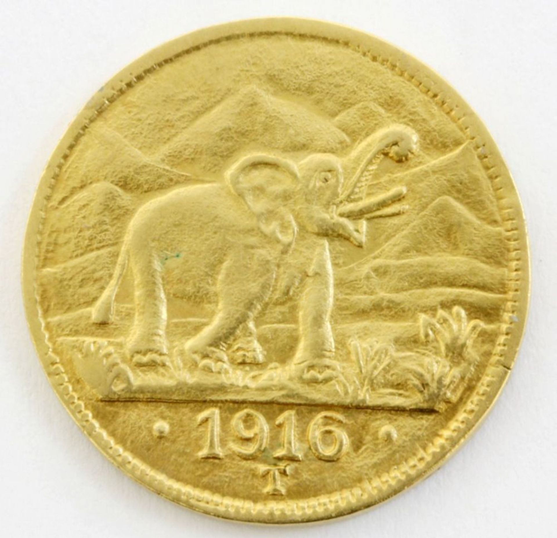 Goldmünze 15 Rupien  "Deutsch Ostafrika" - 1916  Prägezeichen T (Tabora), Elefant / Reichsadler.