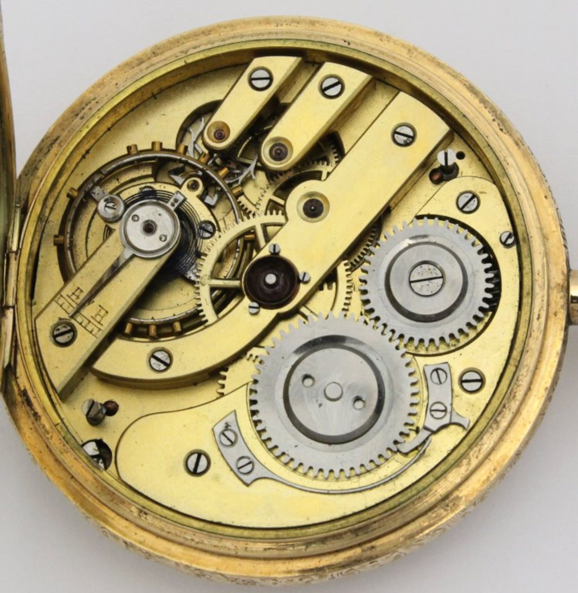 Goldene Taschenuhr / Savonette Jaccotte Watch Co.Vergoldetes, 17steiniges Messingplatinenwerk mit - Bild 5 aus 5
