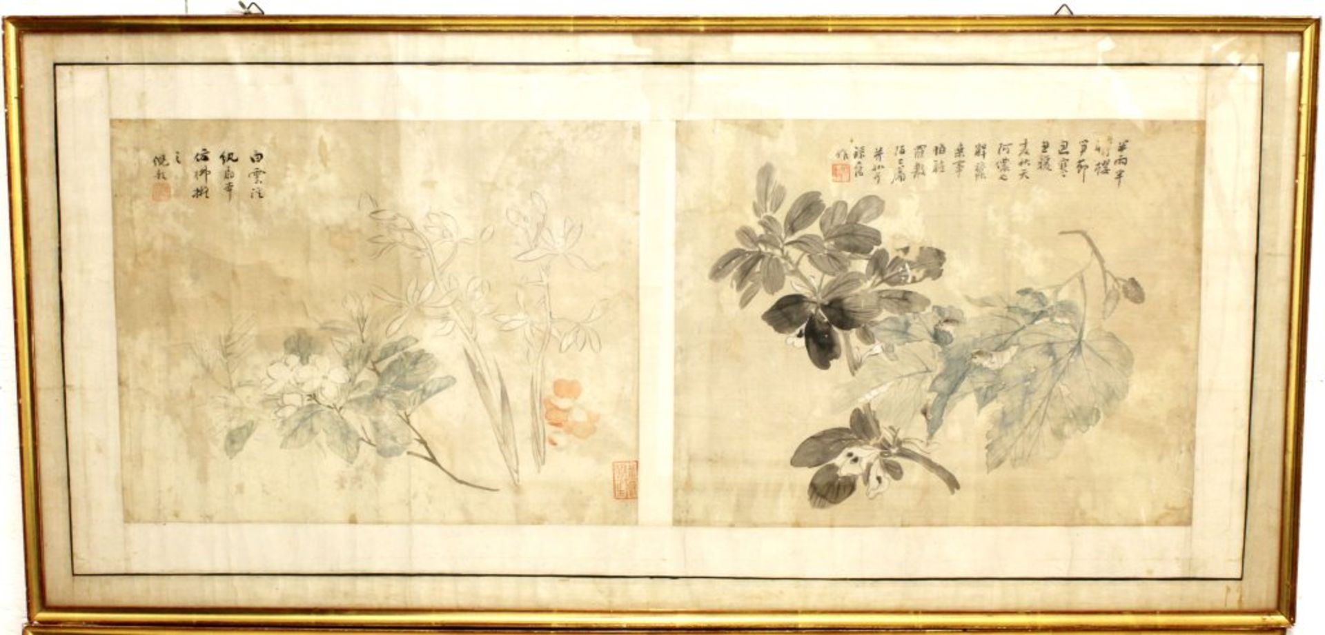 4 chinesische Seidenmalereien von Ni Yun um 1860Tusche / Farbe auf Seide. Motiv: Blumen der vier - Bild 2 aus 12