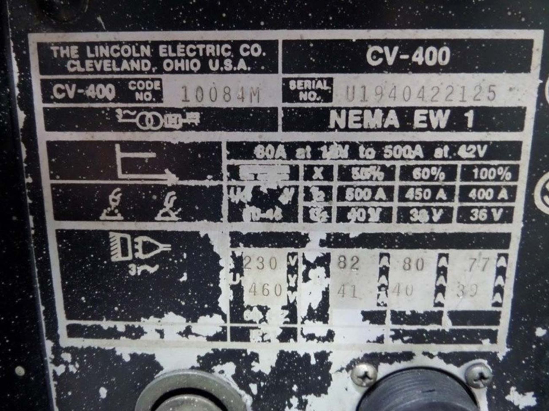 LINCOLN ELECTRIC IDEALARC CV-400 MIG WELDER POWER SOURCE - Image 2 of 8