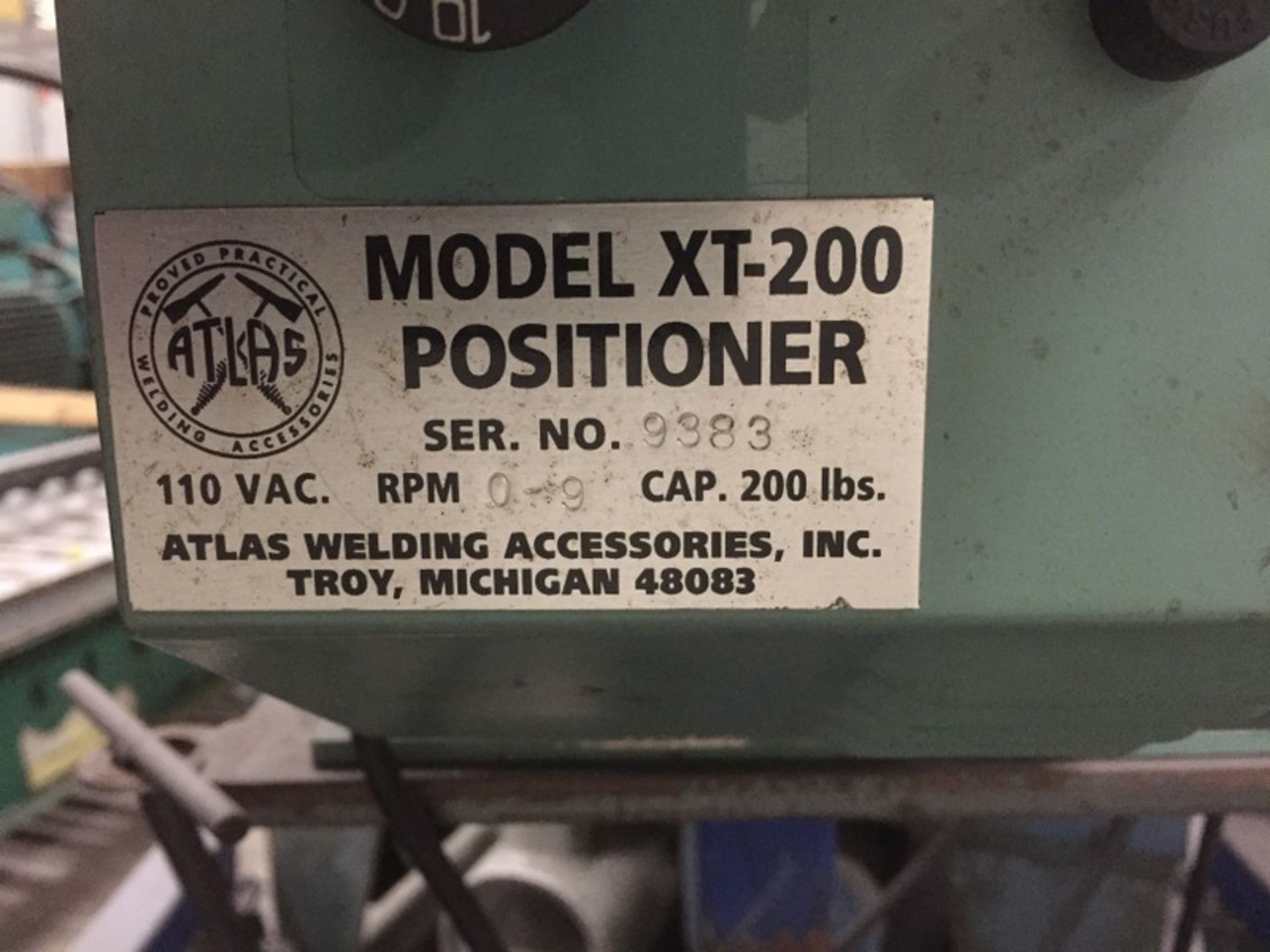 Atlas Mdl. XT-200 Welding Positioner, Portable, Serial Number 9383, Ticket #23292 - Image 3 of 3