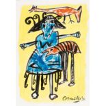 Corneille (Liège 1922 - Paris 2010) Untitled (woman with animals) Signed and dated '92 l.r.