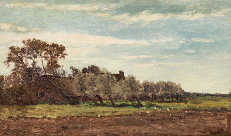 Willem Roelofs (Amsterdam 1822 - Berchem 1897) Ferme à Laren, Gooiland - Hollande Signed l.r.