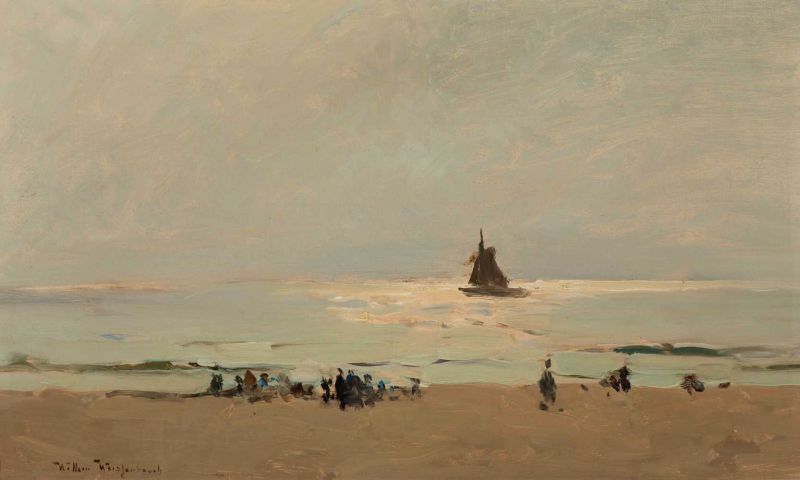 Willem Weissenbruch (The Hague 1864 - Aerdenhout 1941) A sunny day on the beach near Katwijk aan