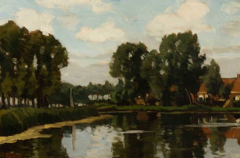 Nicolaas Bastert (Maarsseveen 1854 - Loenen aan de Vecht 1939) View of the river Vecht Signed l.l.