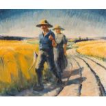 Maarten Meuldijk (Geervliet 1894 - Utrecht 1972) Farmer and his wife in a wheat field Signed l.l.