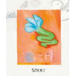 Breyten Breytenbach (Bonnievale 1939) "Sorro" Titled l.m. Mixed media behind glass and on canvas,