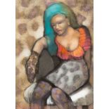 Olga Sinclair (Panama City 1957) Untitled (Seated woman with glove) Signed and dated 89 l.l. Pastel