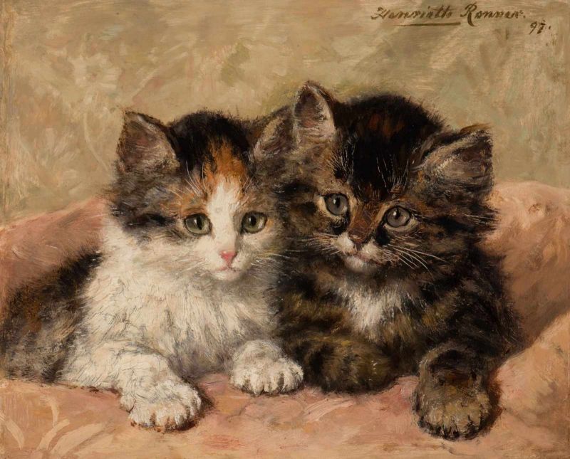 Henriette Ronner-Knip (Amsterdam 1821 - Elsene 1909) Two kittens Signed and dated 97 u.r. Oil on