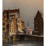 Eduard Alexander Hilverdink (Amsterdam 1846 - 1891) The Langebrugsteeg in Amsterdam on a winter day