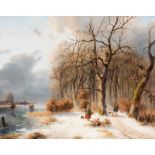 Nicolaas Johannes Roosenboom (Schellingwoude 1805 - Assen 1880) Ice skaters and wood gatherers in a