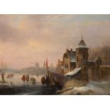 Jacobus van der Stok (Leiden 1794 - Amsterdam 1864) Dutch entertainment on the ice with skaters and