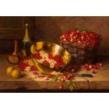 Alfred-Arthur Brunel de Neuville (Paris 1852 - 1941) Nature morte aux groseilles, cerises et