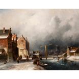 Charles Leickert (Brussels 1816 - Mainz 1907) View of a Dutch village in winter Signed l.r. Oil on