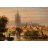 Petrus Gerardus Vertin (The Hague 1819 - 1893) View of Delft with the Oude Kerk in the background