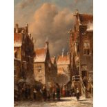 Petrus Gerardus Vertin (The Hague 1819 - 1893) A visit to the market on a wintery day Signed and