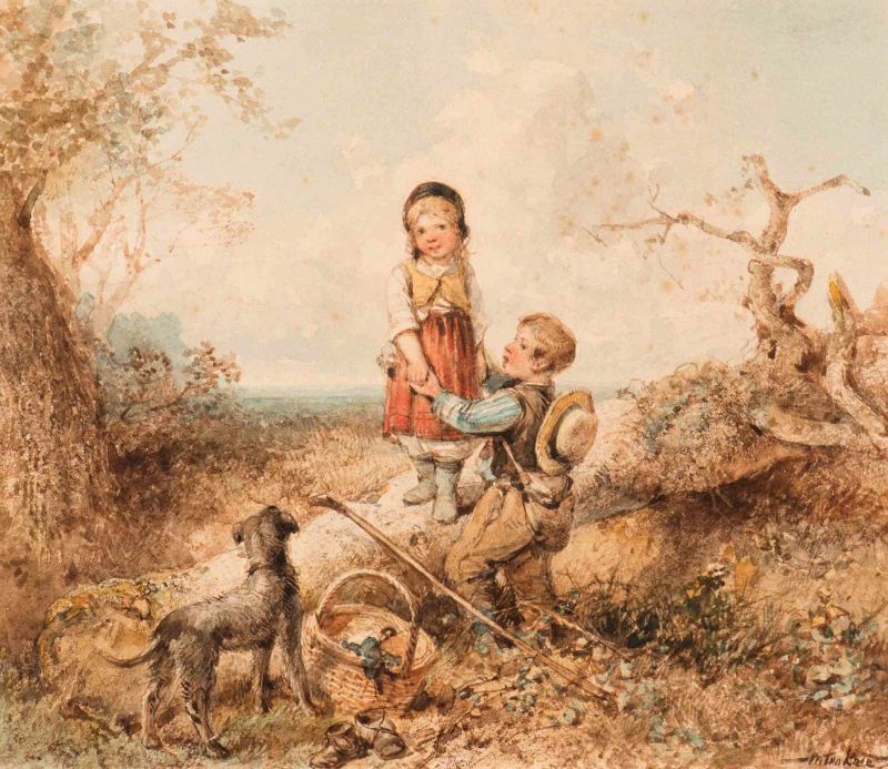 Mari ten Kate (The Hague 1831 - Driebergen 1910) Enfants au jeu aux landes Signed l.r. Watercolour