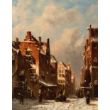 Petrus Gerardus Vertin (The Hague 1819 - 1893) Winter in the Jewish quarter, Amsterdam Signed and