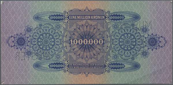 Austria: 1.000.000 Kronen 1924 Specimen P. 86s, a extraordinary rare banknote, only a few pieces - Image 2 of 2