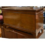 A 20th century mahogany blanket box of simple form on bracket feet, width 100cm.