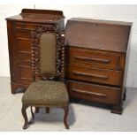 An oak bureau, a Victorian mahogany hall chair,