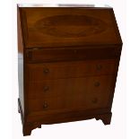 A 20th century mahogany and inlaid bureau,