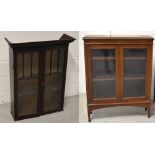 A small bookcase, the top shelf above two glazed doors also a mahogany bookcase,