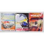 Three reproduction metal plaques depicting the Monaco Grand Prix and a quantity of modern Cannes