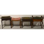 Three piano stools with upholstered lift up tops to include two Edwardian examples and a pink