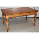 A rustic pine kitchen table with single drawer, length 152cm (af). CONDITION REPORT The legs are