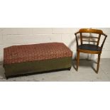 An early 20th century upholstered ottoman with hinged cover, length 125cm,