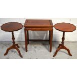 Two mahogany pedestal tables on trefoil supports and an Oriental hardwood rectangular side table