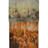 Two prints of sailing ships, 'Battle of Trafalgar' 21st October 1805,