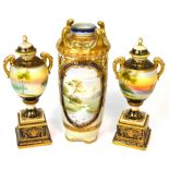 Three Noritake vases to include, a baluster vase,