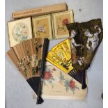 A small quantity of Chinese floral prints on silk, character marks to the top left hand corner,