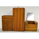 A mid 20th century oak single wardrobe, 177 x 92cm and a matching tall boy,