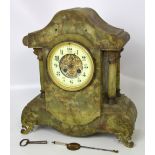 A 19th century green agate marble eight day mantel clock,
