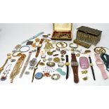 A quantity of costume jewellery to include necklaces, brooches, fashion watches, rings etc.