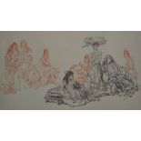 After William Russell Flint; a signed print of scantily clad young ladies in various poses,